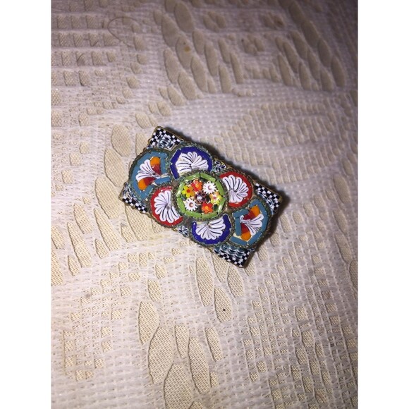 VTG Venetian Micro mosaic pin ITALY 1910-1930 Glass Art Brooch Antique Chic - Picture 5 of 12